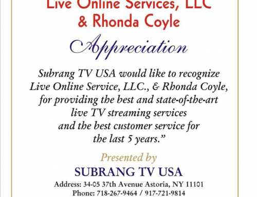 Award on 5th Anniversary from Subrang TV USA (NY)
